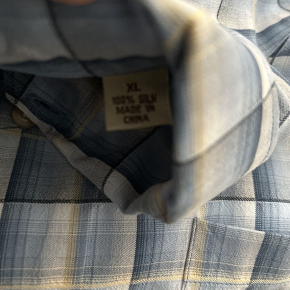 Tommy Bahama‎ Hawaiian Camp Silk Shirt XL Blue Cream Plaid Checks Short Sleeve - Picture 5 of 8